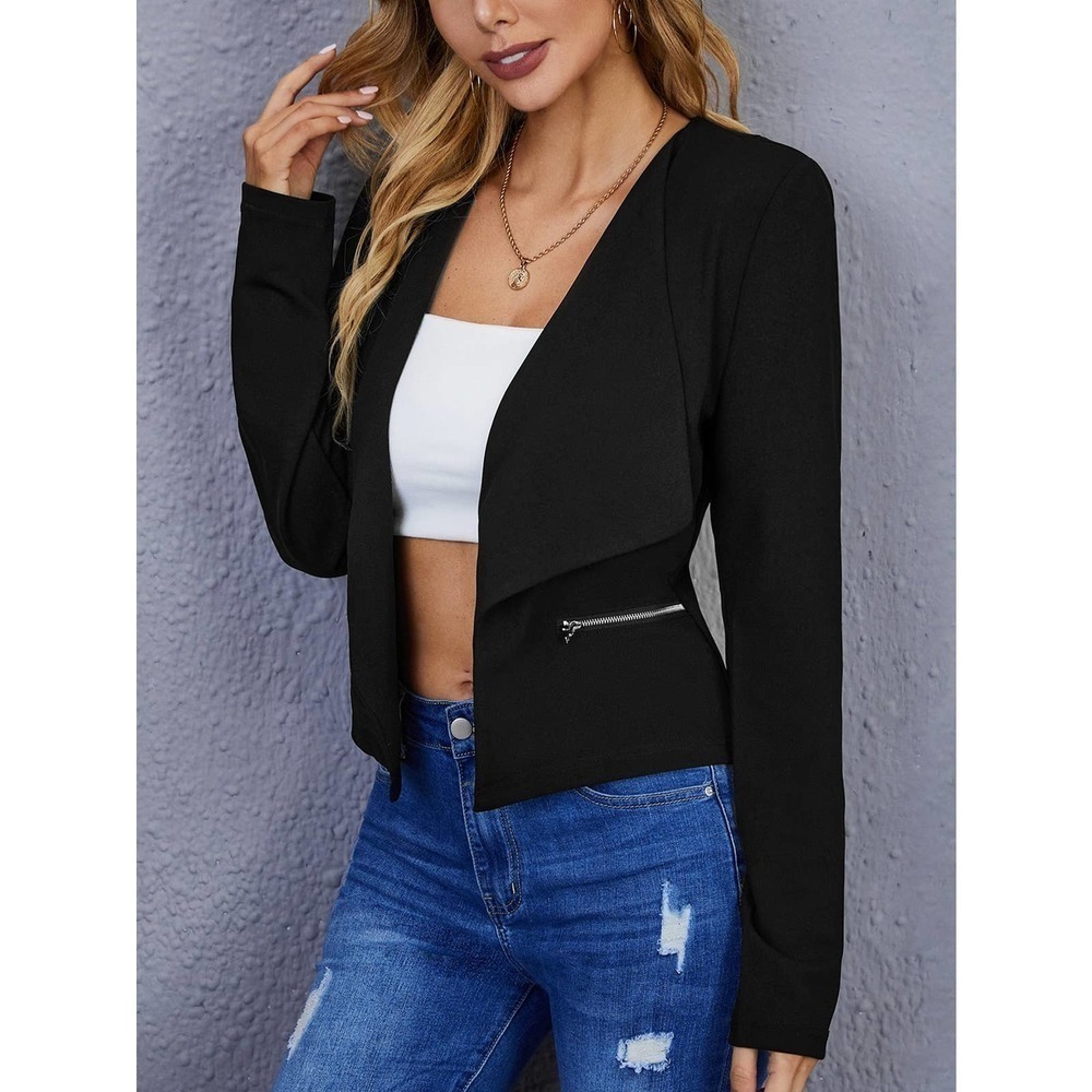 BRAND New Waterfall Collar Zip Detail Black Blazer Size Small